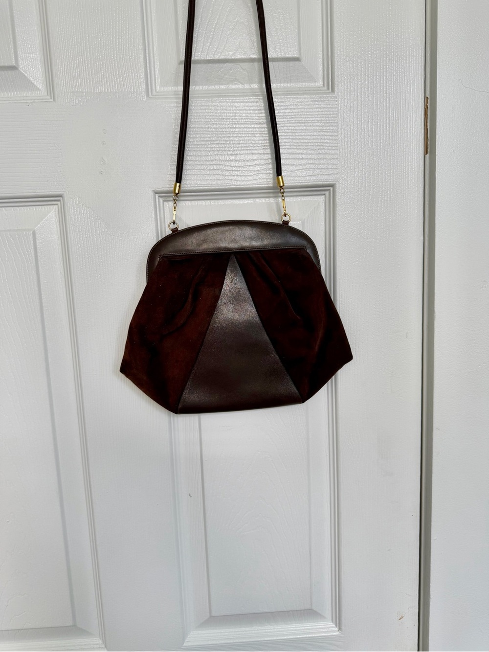 Vintage Salvatore Ferragamo Dark Brown Suede & Leather Shoulder Bag - Picture 2 of 5